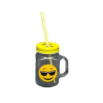 Glass Mug 450ml with Cover & Straw