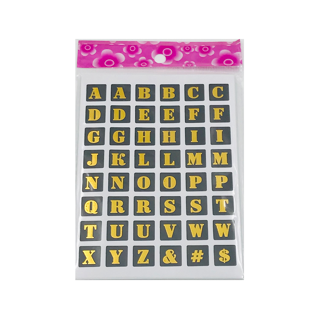 PVC Golden Letter Sticker – 48 Pieces per Sheet, 10 Sheets per Pack (Model PD-77)