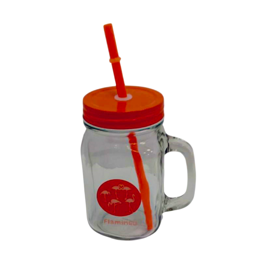 GLASS MUG 450ML W/COVER & STRAW