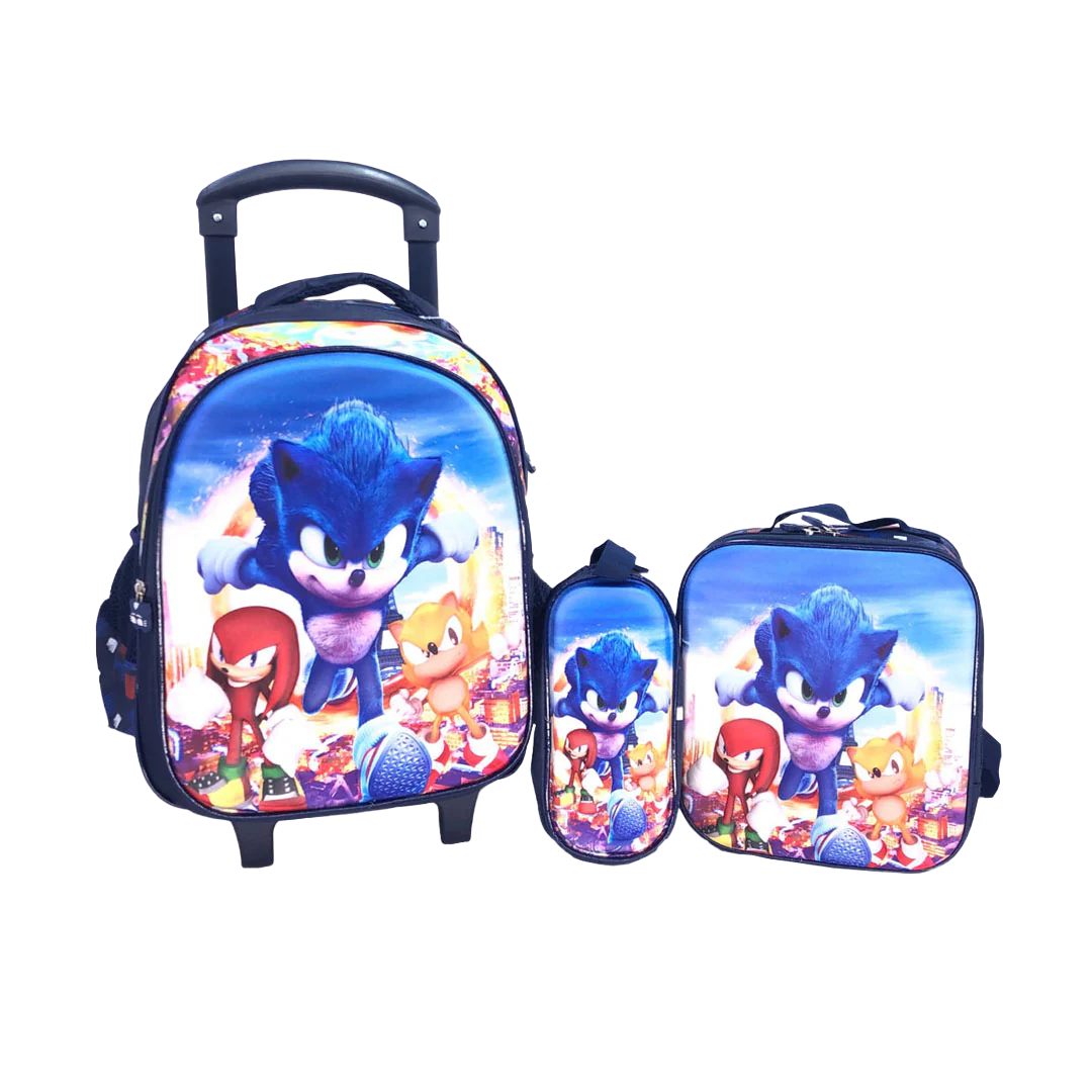 مجموعة حقائب مدرسية بعجلات سونيك - 3 قطع