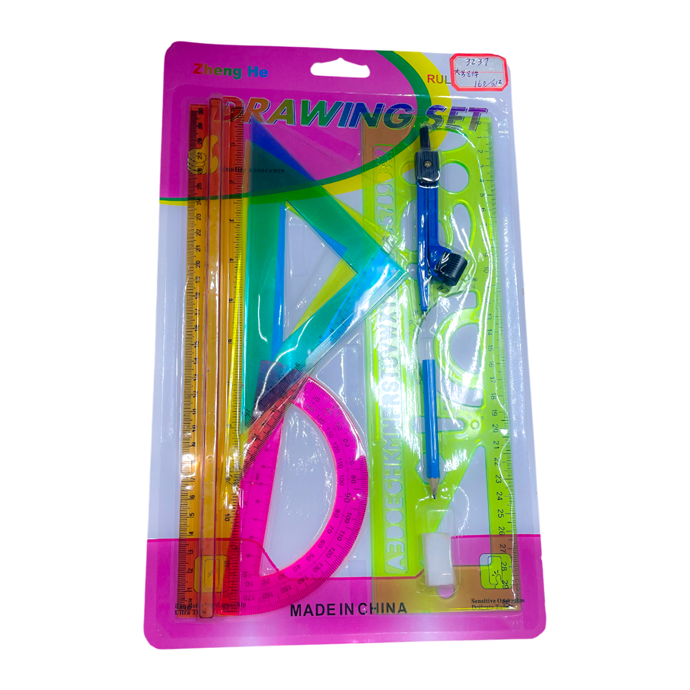 مجموعة مسطرة (4 مسطرة + 1 بوصلة قوسية + 1 قلم رصاص)