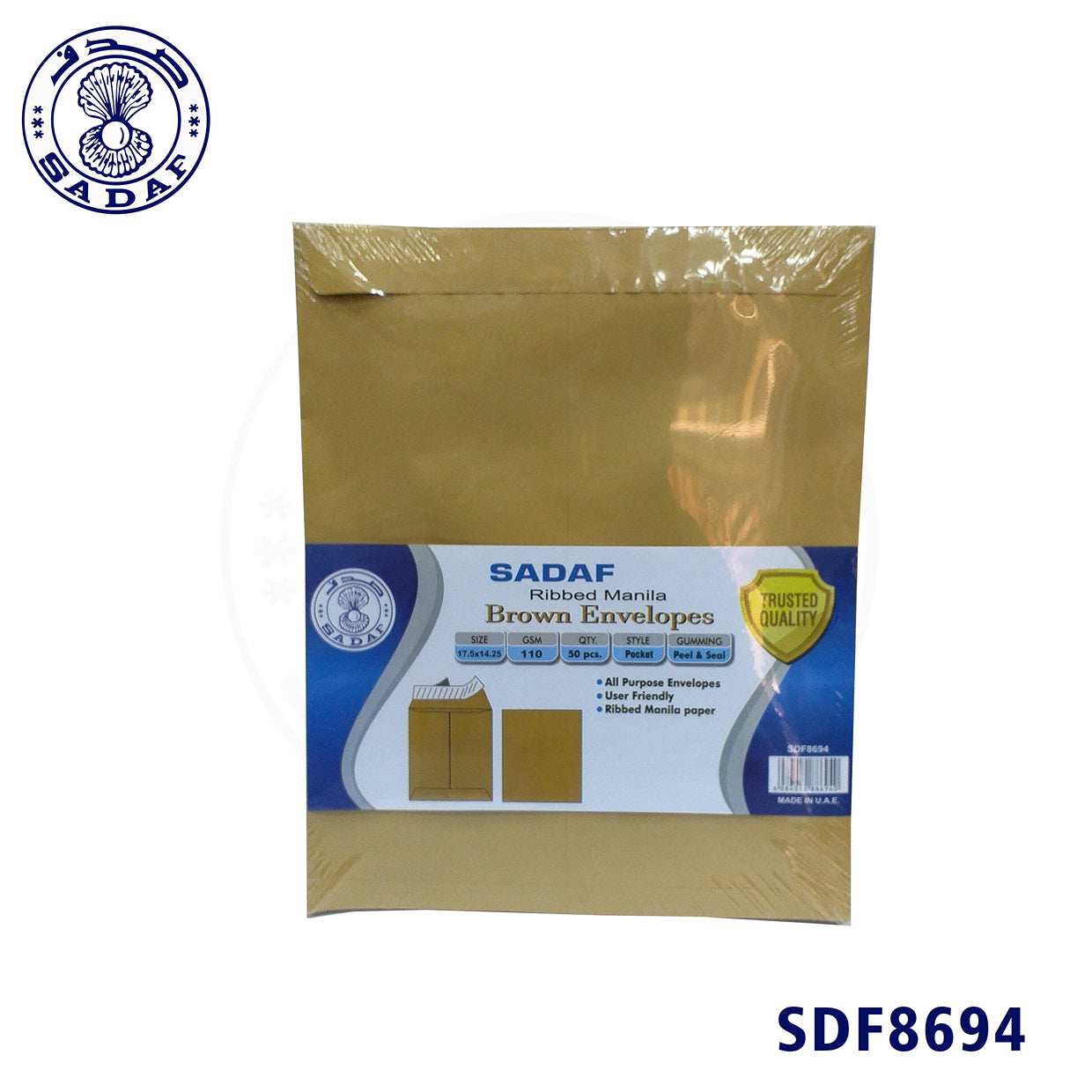 SADAF ENVELOPES 100GSM RIBBED MANILA 14.5X17.5 (1X50PKT)