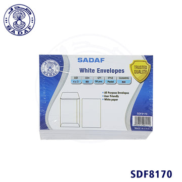 SADAF ENVELOPES 100GSM WHITE 4X3 (1X50PKT)