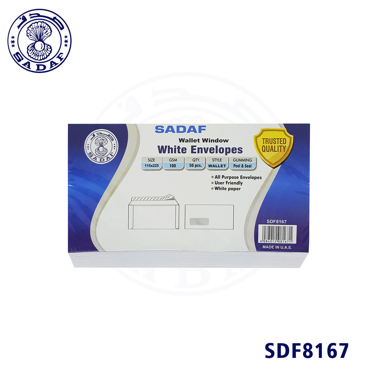 SADAF ENVELOPES 100GSM WHITE WALLET 8.9X4.5 WINDOW (1X50PKT)