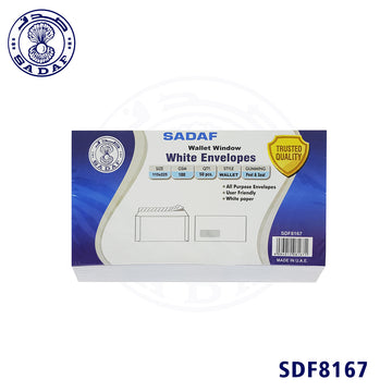 SADAF ENVELOPES 100GSM WHITE WALLET 8.9X4.5 WINDOW (1X50PKT)