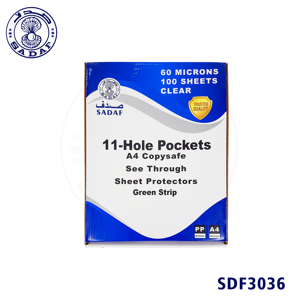 sadaf-punched-pocket-a4-60mic-100pcs-box-green-strip