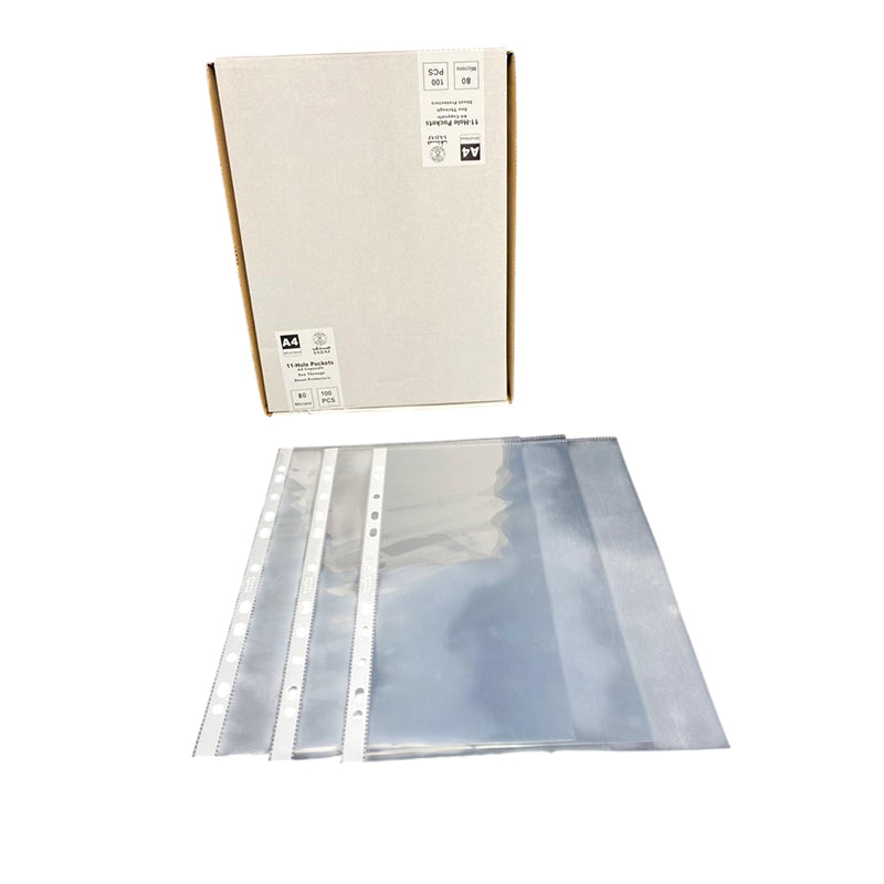 Sadaf Punched Pocket A4 80mic 100pcs/Box White Strip
