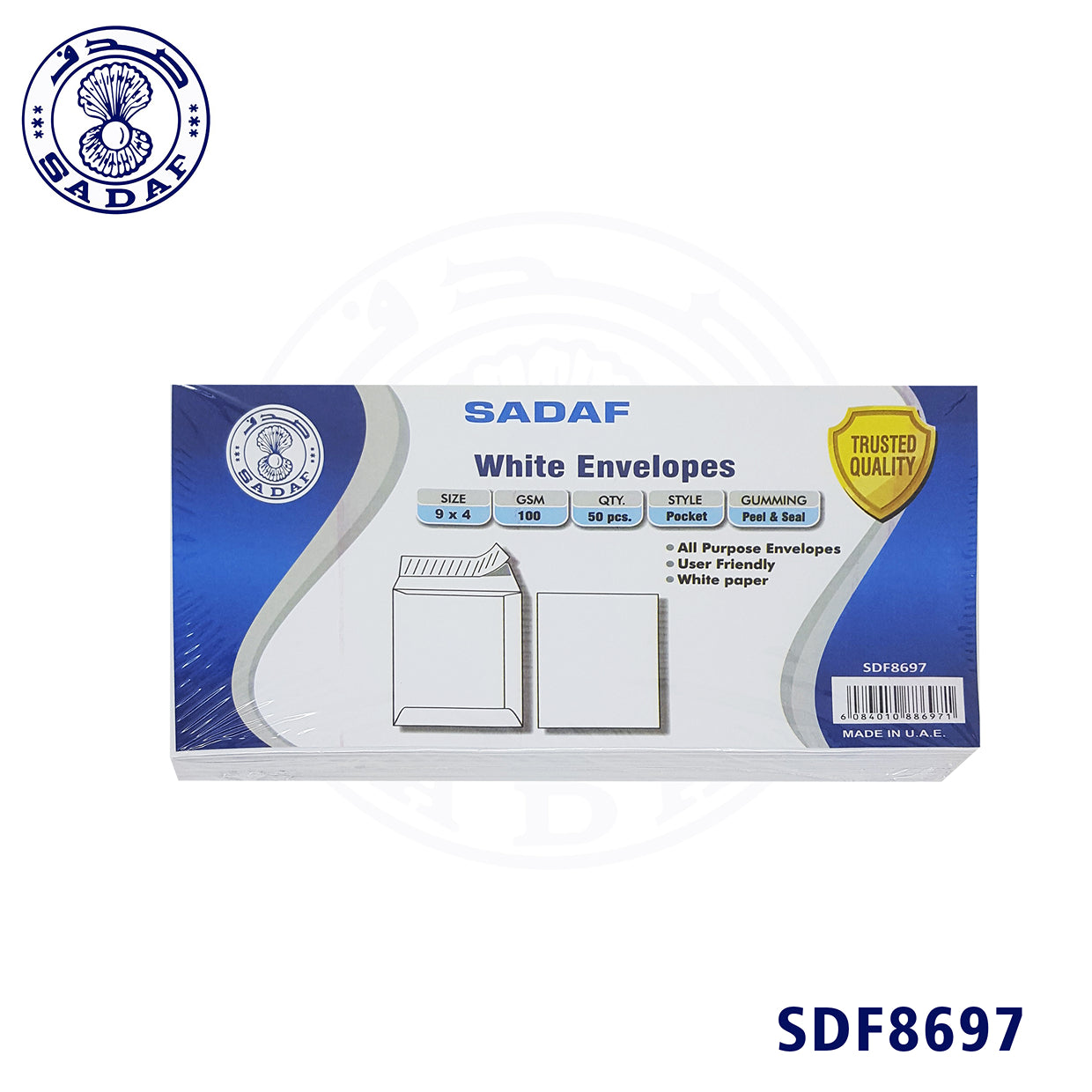 SADAF ENVELOPES 100GSM WHITE POCKET 4X9 (1X50PKT)