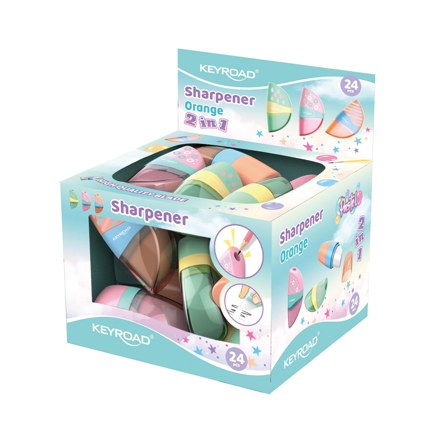 Keyroad 2-Hole Sharpener with Cartoon Print – 24pcs Display Box (KR972538)