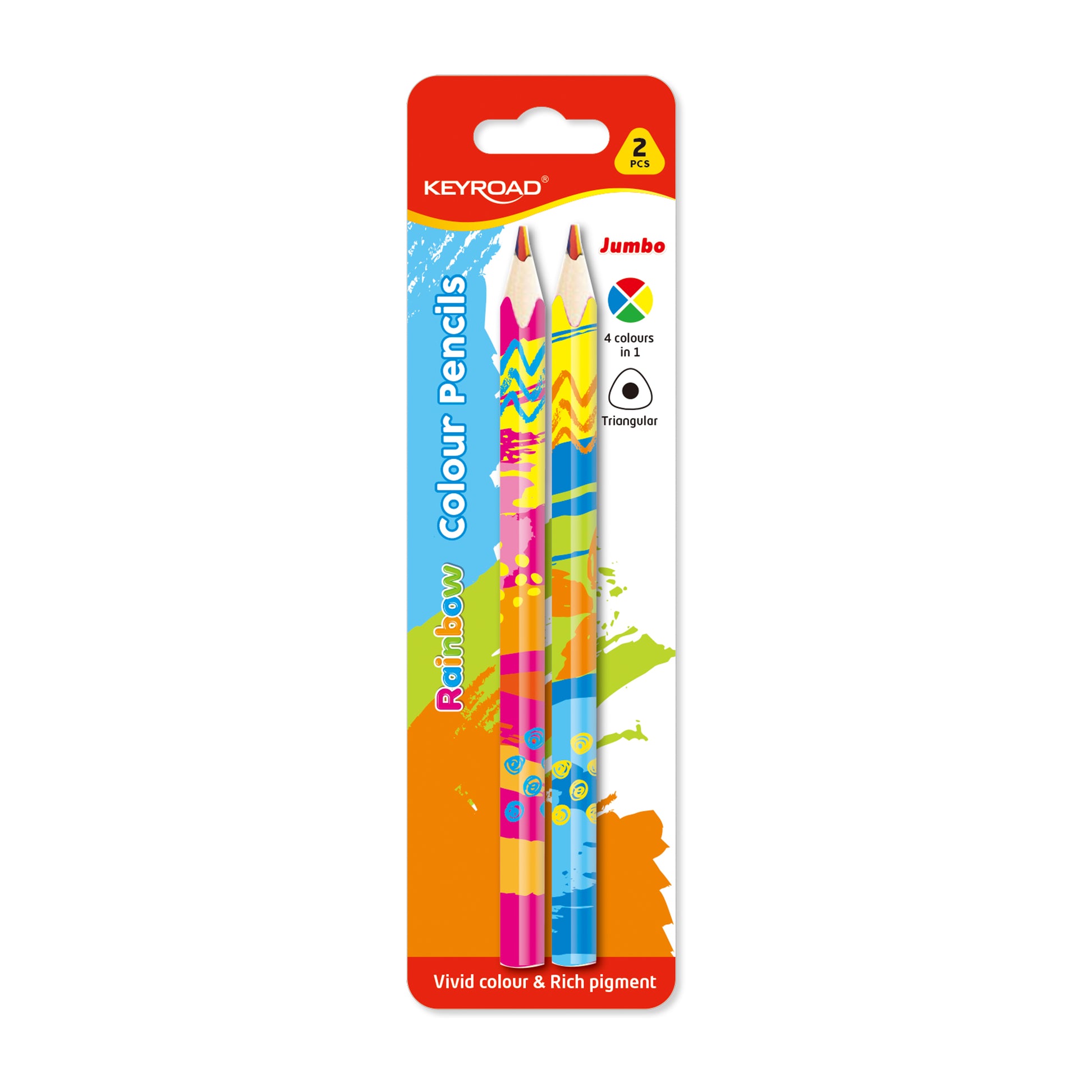 Keyroad KR972102 Jumbo Rainbow Color Pencils – 2pcs Blister Pack