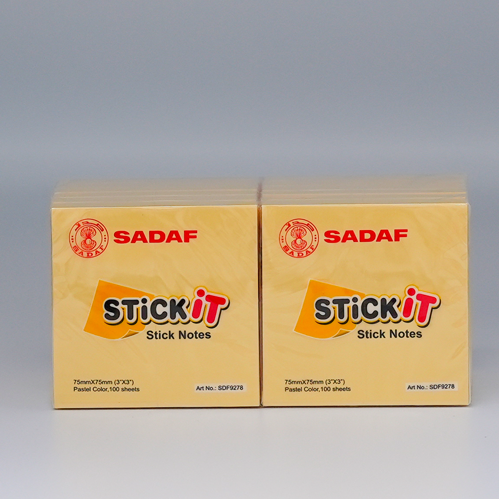 SADAF STICKY NOTES 75X75MM(3X3IN) PASTEL YELLOW 100SH