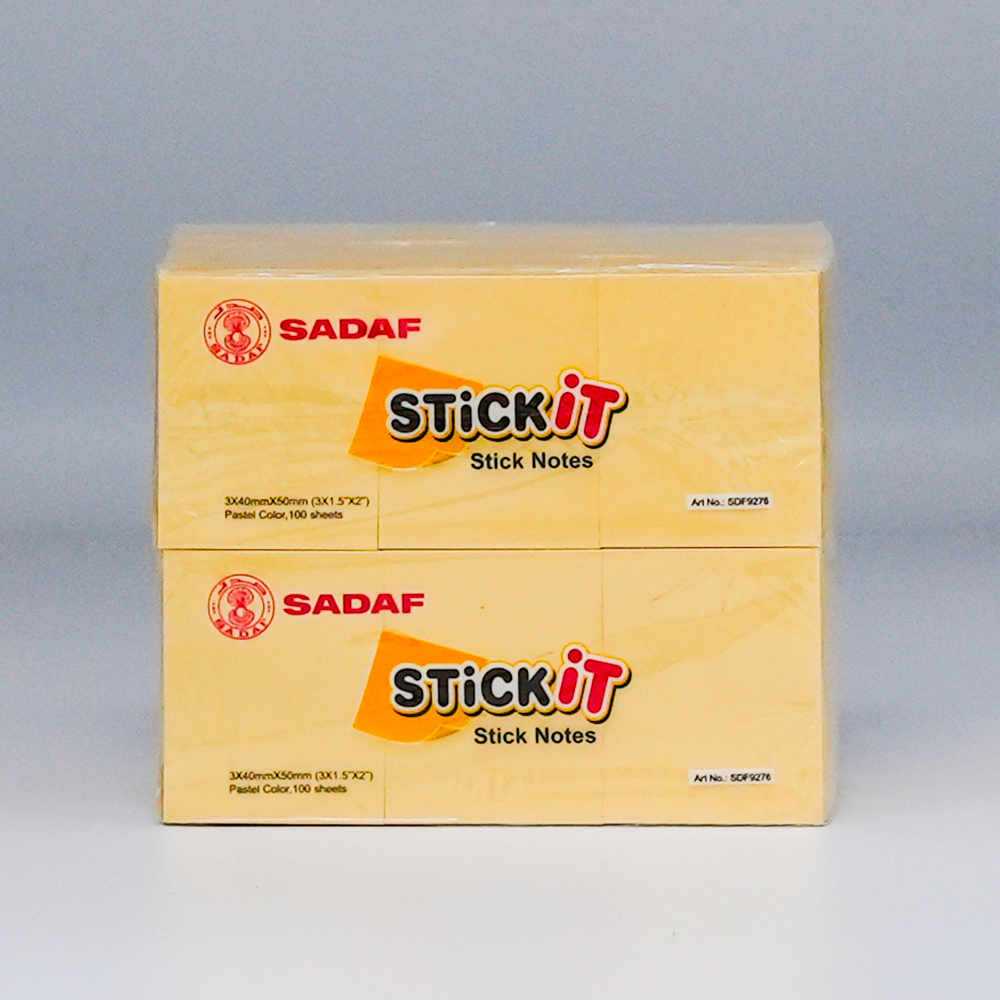 SADAF STICKY NOTES 40X50MM(1.5X2IN) YELLOW 3X100'S