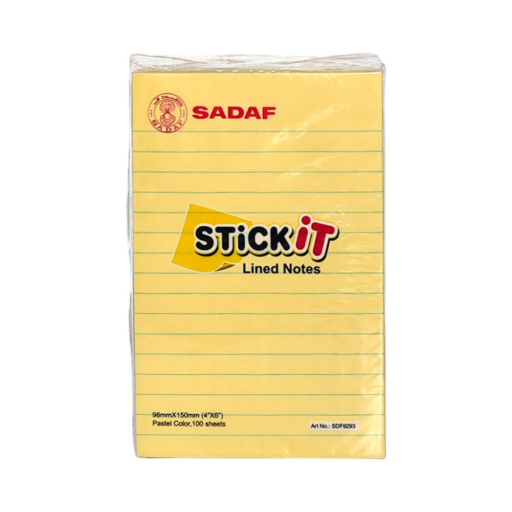 SADAF STICKY NOTES 98X150MM(4X5IN) LINED YELLOW