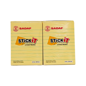 SADAF STICKY NOTES 75X100MM PASTEL YELLOW LINED 100SH