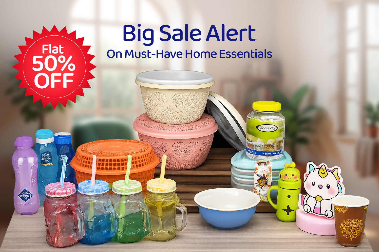 Flat 50% OFF Home Essentials Sale | Best Deals on Kitchen, Décor ...
