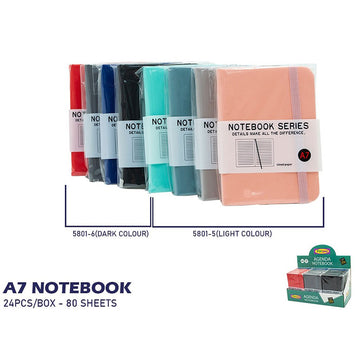 Notebook with Strap 80 Sheets A7, 24pcs/Box – Dark & Light Colors