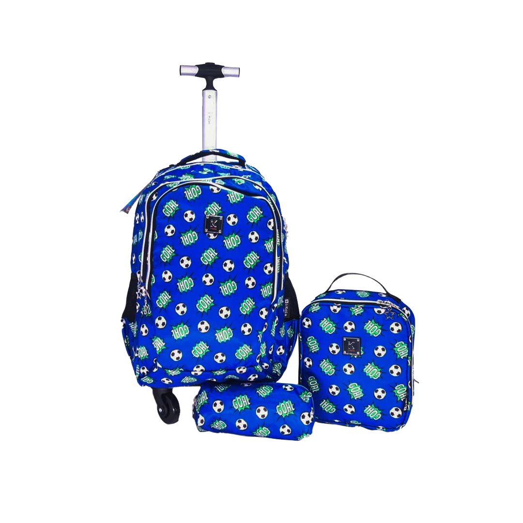 Blue Soccer School Trolley Bag Set for Boys