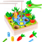 Excefore Magnetic Wooden Fishing Game Toy for Toddlers, Carrot Harvest Shaped & Size Matching Game Fine Motor Skill Wooden Toys, Preschool Learning Math Educational Toys