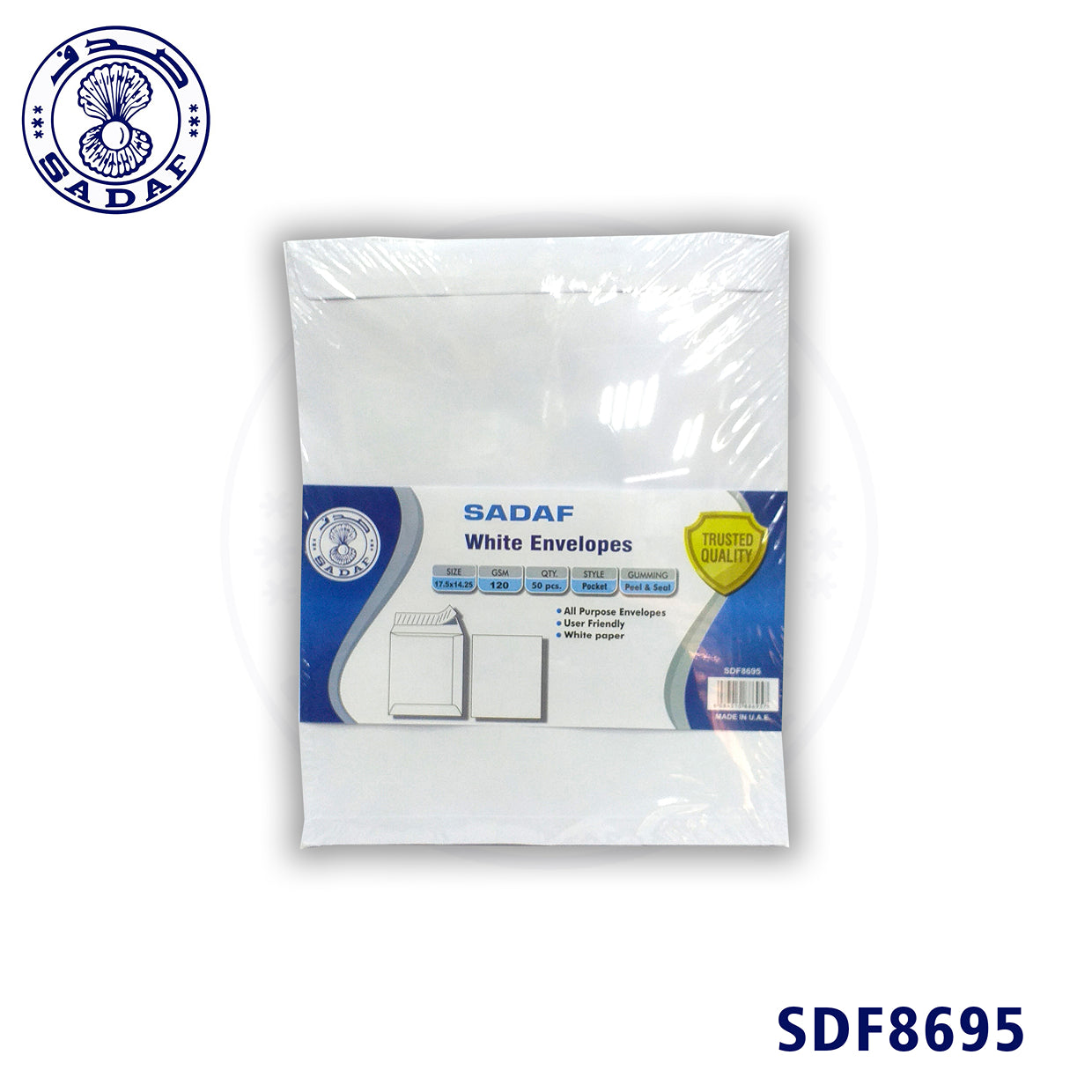 SADAF ENVELOPES 100GSM WHITE POCKET 14.5X17.5 (1X50PKT)