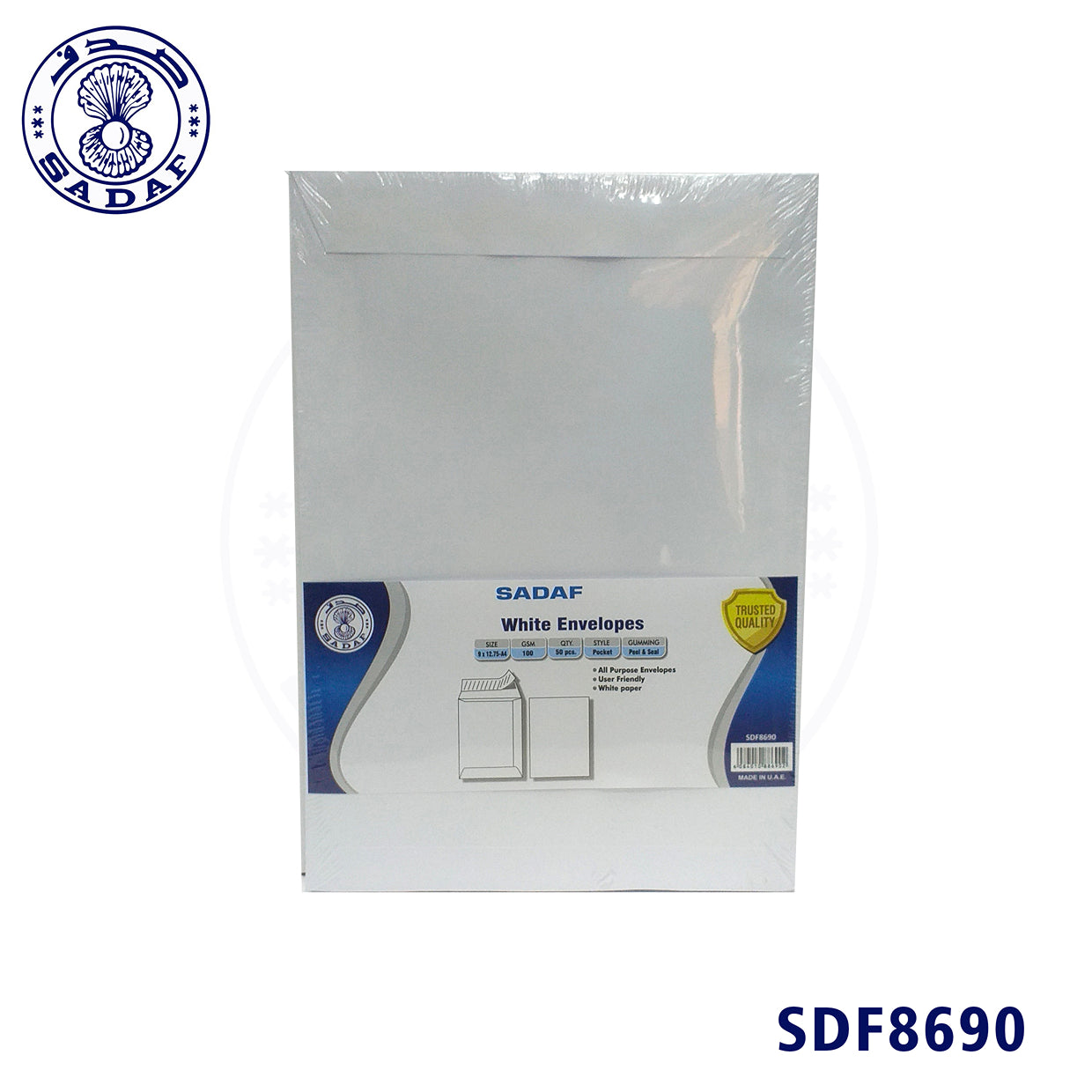 SADAF ENVELOPES 100GSM WHITE POCKET 9X12.75-A4 (1X50PKT)