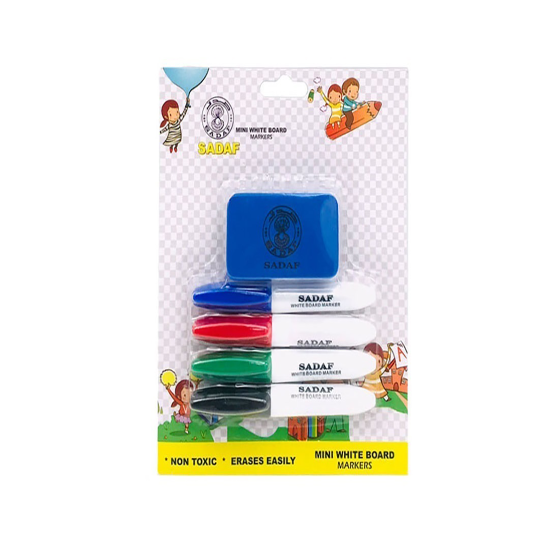 Sadaf Mini Whiteboard Markers with Duster – 5pcs/Pack