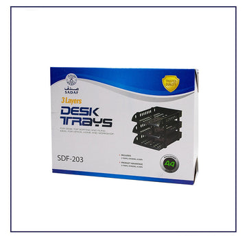 Sadaf 3-Layer Plastic File Tray Desk Organizer – Black & Grey