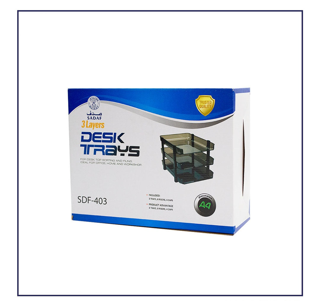 Sadaf 3-Layer Plastic File Tray Desk Organizer – Clear & Smoke