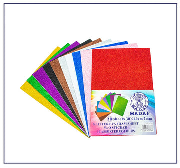 Sadaf Glitter Sheet 30x40cm 2mm Assorted Colors 10pcs/Pack (Without Glue)