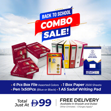 Back to School Combo Sadaf Stationery Set with Box Files, Copier Paper, Pens, and A5 Writing Pad