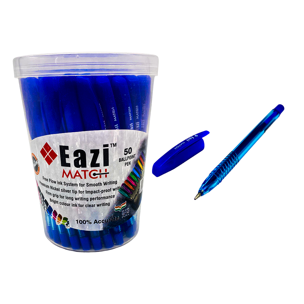 Eazi MATCH Ballpoint Pens – Jar of 50 (Blue Ink)
