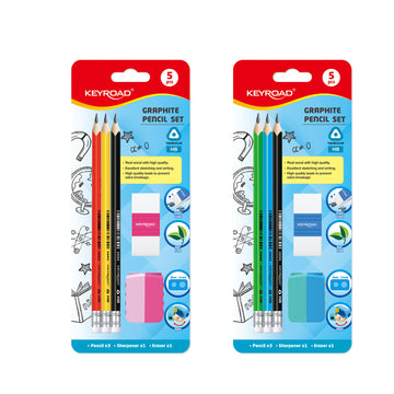 Keyroad Graphite Pencil Set KR973270 – 3 HB Pencils, Sharpener, Eraser – 5pcs Blister