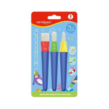 Keyroad KR972329 Early Age Kids Paint Brush Set – Flat, Point & Round – 3pcs