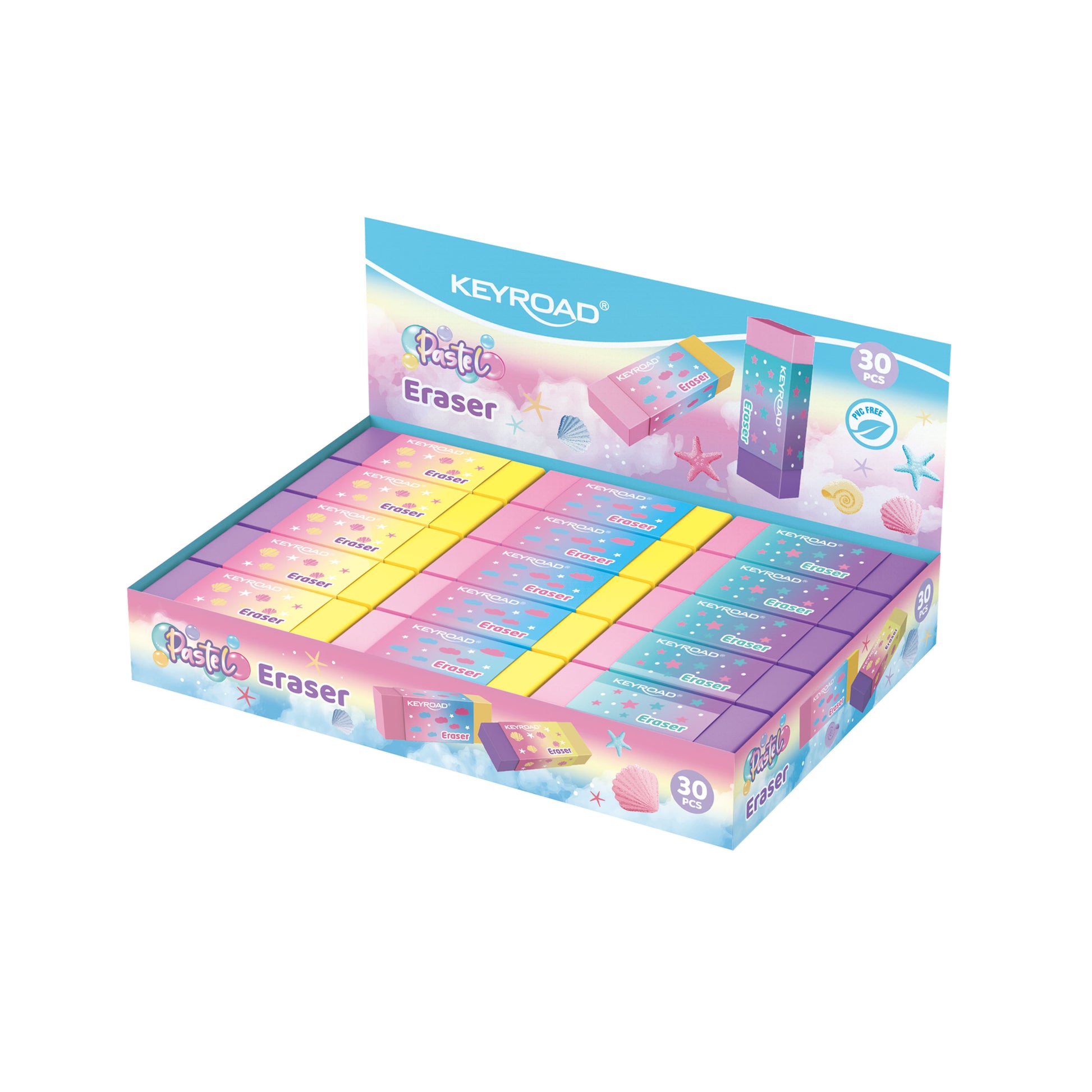 Keyroad Rainbow Pastel Erasers – 30pcs Display Box (KR972540)