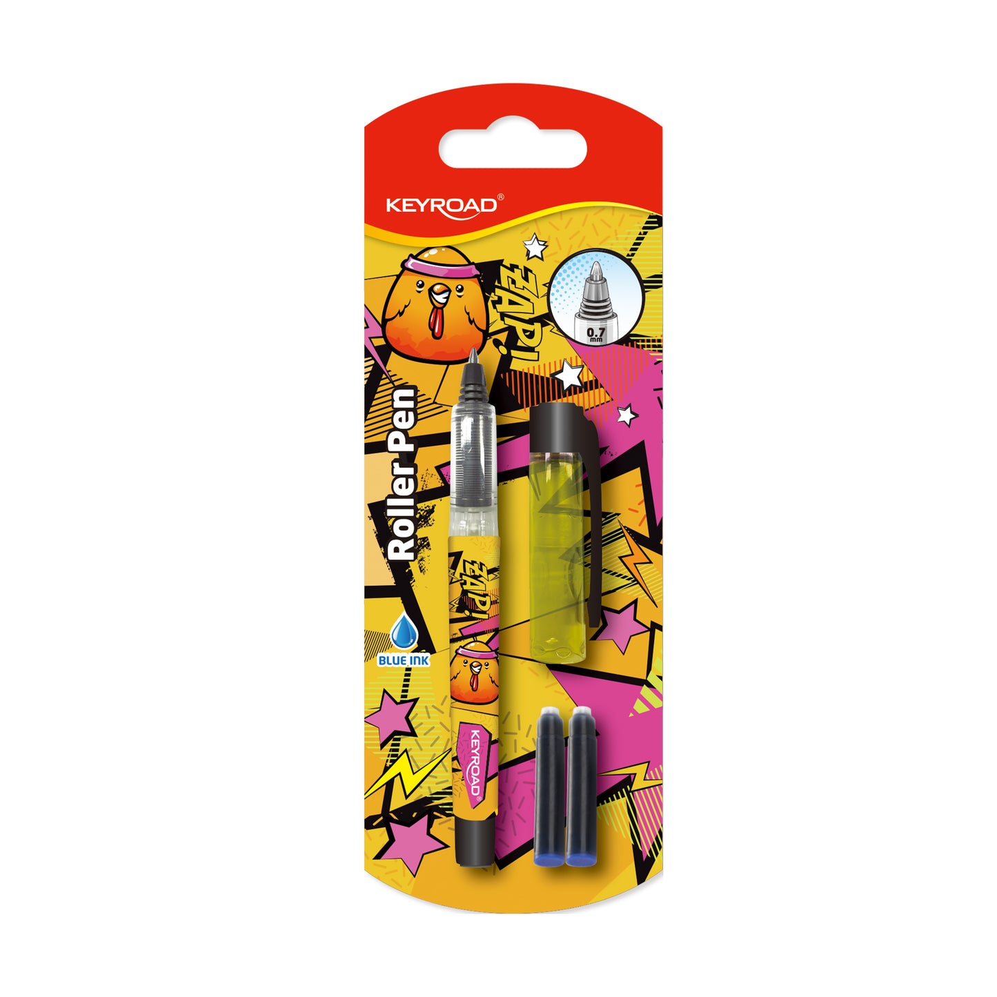 Keyroad KR972839 Roller Ink Pen – 0.7mm Nib with 2 Ink Cartridges – Blister Card