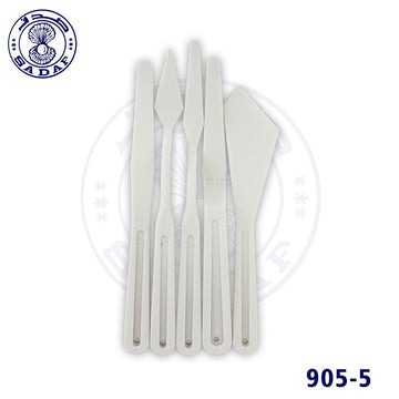 Plastic palette knife set with 5 tools for painting and art mixing – white color, assorted shapes