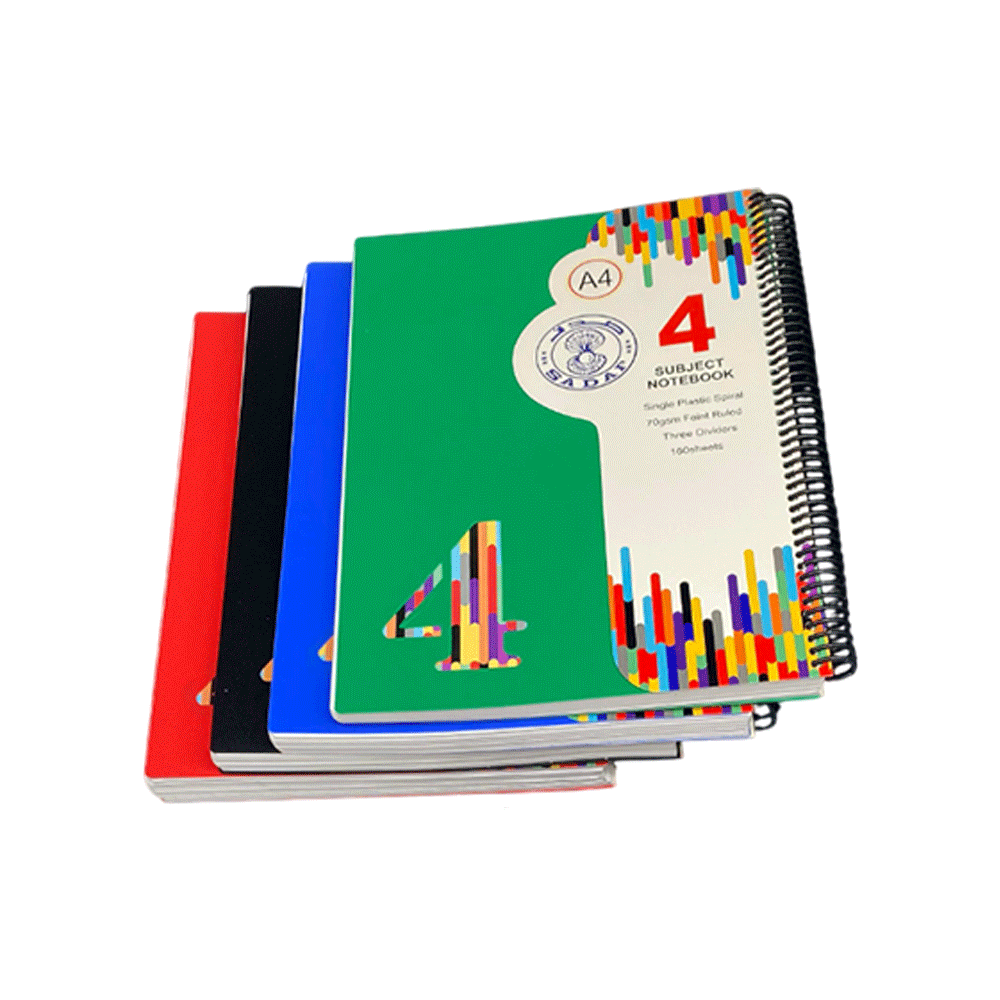 Sadaf 4 Subject A4 Notebook 160 Sheets 70gsm for School, College, and Office